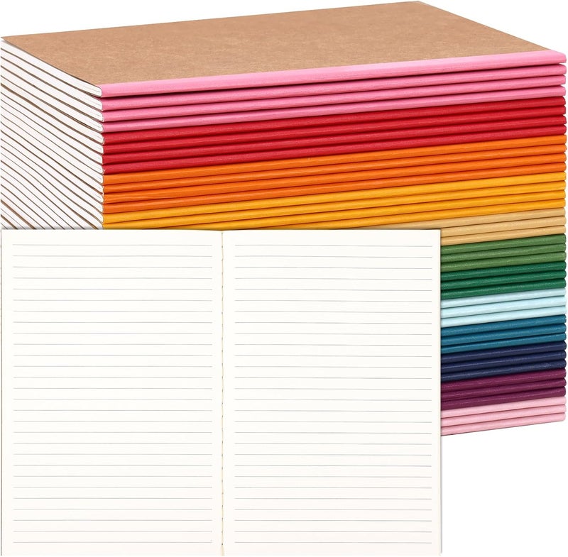 LABUK 40pcs Journals Bulk, A5 Kraft Lined Journaling Notebooks Bulk, Rainbow Composition Notebook, 12 Colors 60 Pages for Writing, School, Kids Gift - Image 1
